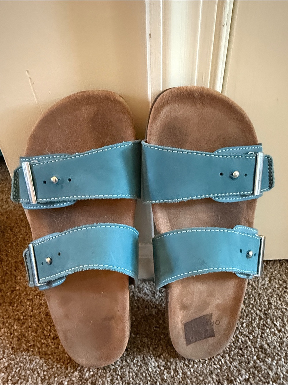 Earth Origins Teal Double-Strap Slide Sandals